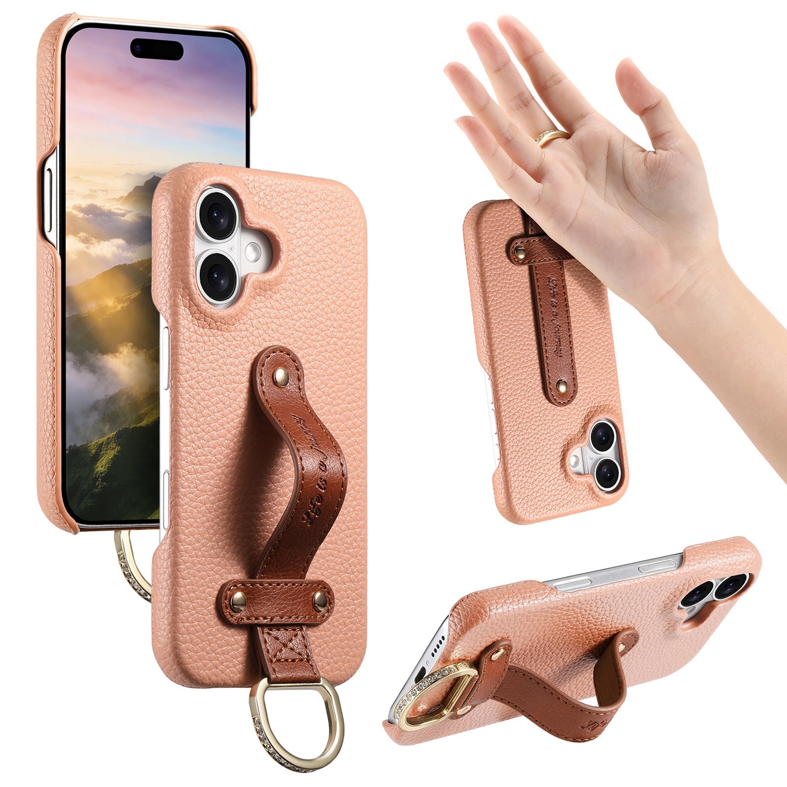 iPhone 17 Pro Max lychee texture protective case with wrist strap