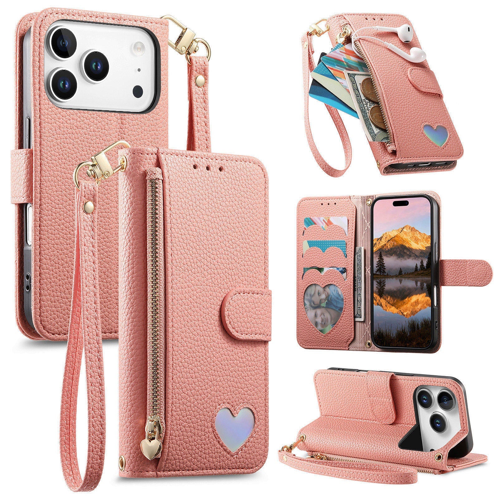 iPhone 17 Pro Max Zipper Wallet Case with Wrist Strap