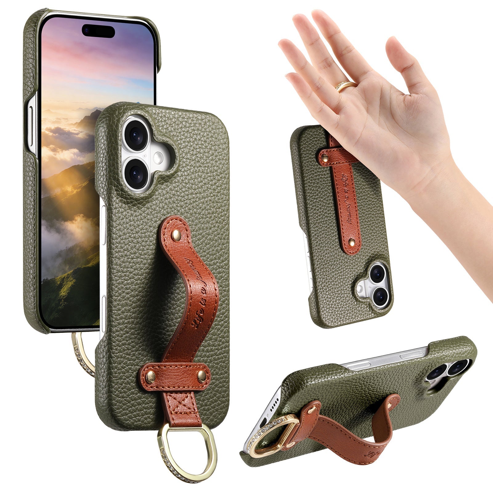 iPhone 17 Pro Max lychee texture protective case with wrist strap