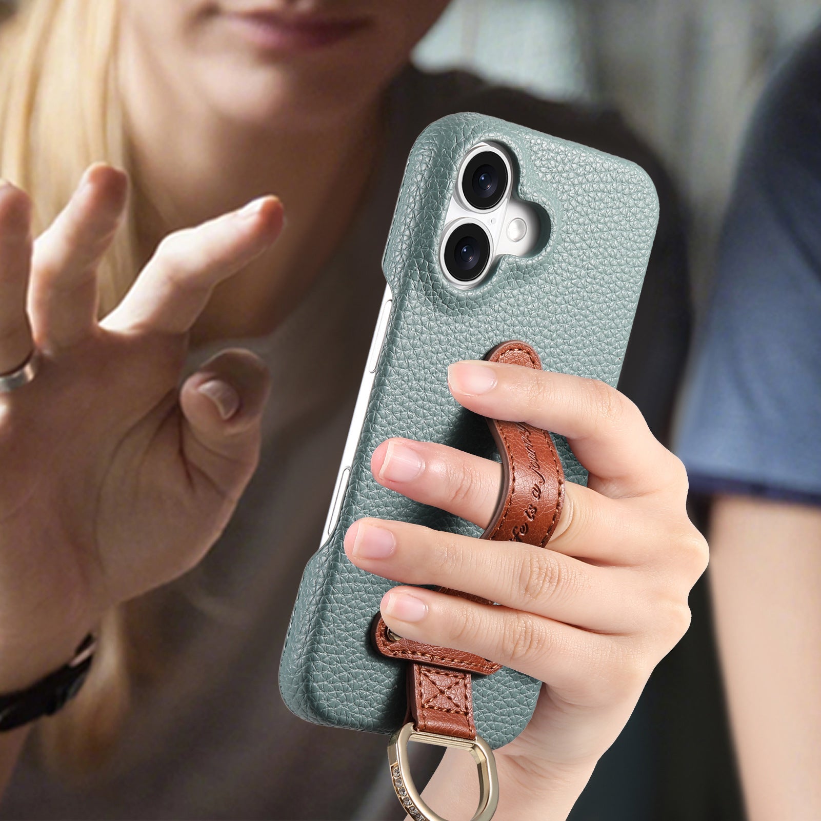 iPhone 17 Pro Max lychee texture protective case with wrist strap