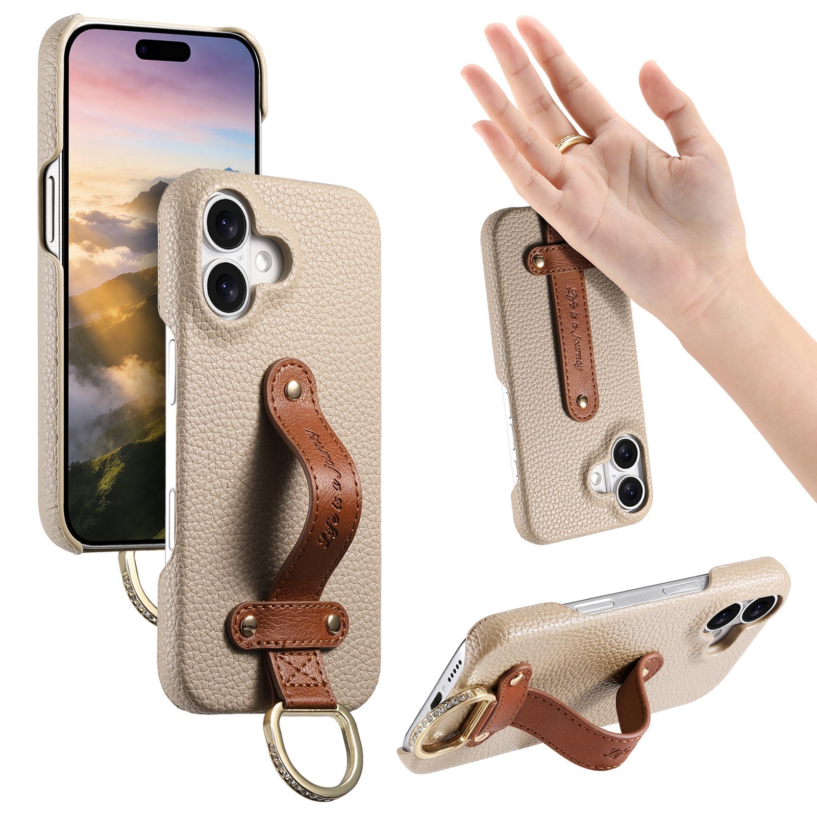 iPhone 17 Pro Max lychee texture protective case with wrist strap