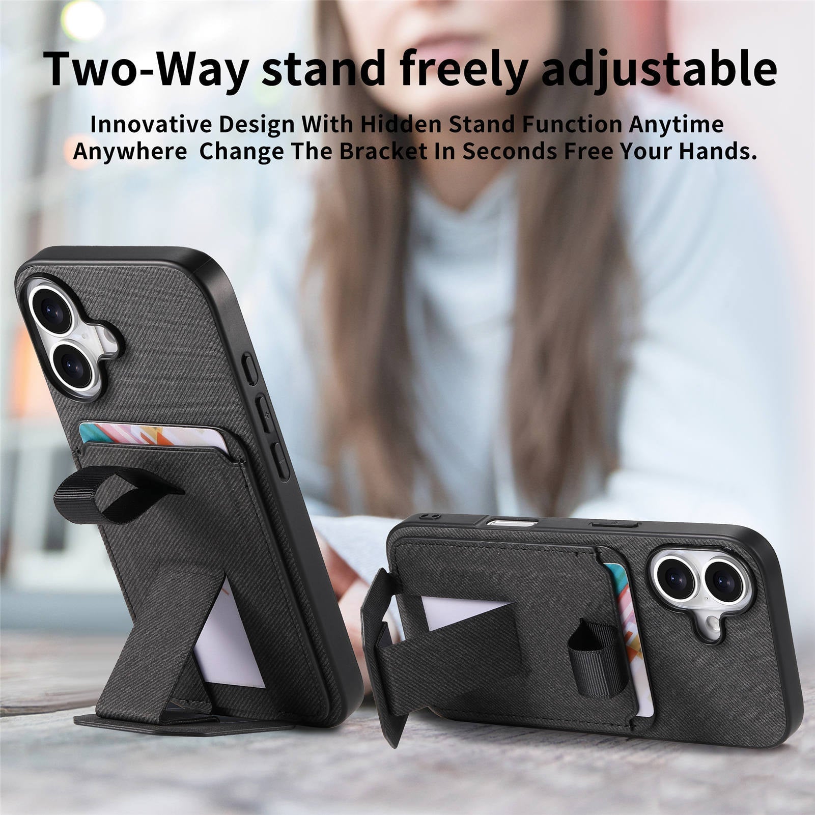 iPhone Wallet Case with Wrist Strap & Kickstand